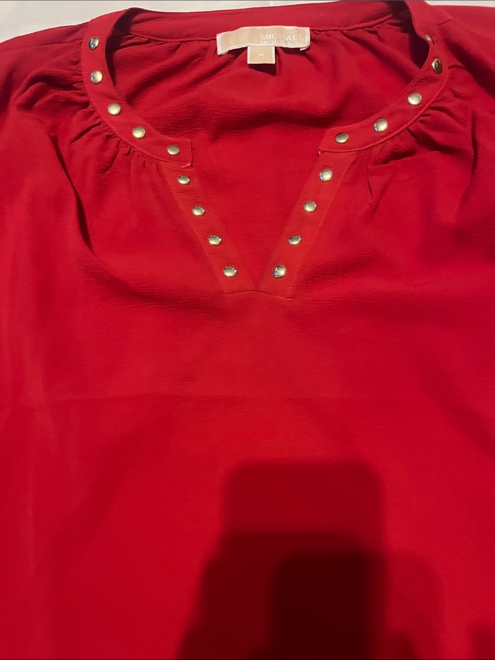 MICHAEL Michael Kors Red V-Neck Long-Sleeve Top with Stud Accents - Picture 4 of 6